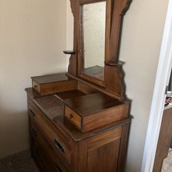 Victorian Antique Marbled Insert Dresser With Mirror