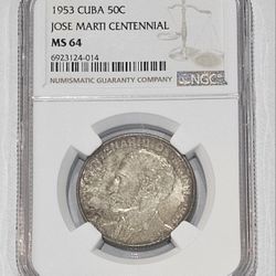 50 Centavos 1953 Cuba Jose Marti