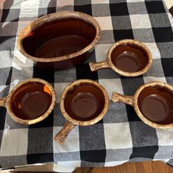 Vintage Hull Pottery Oven Proof Brown Drip Pottery Crock Set