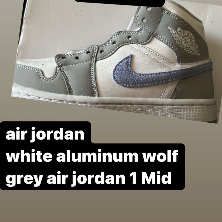 Air Jordan 1 Mid White / Aluminium / Wolf Grey High Top Sneakers