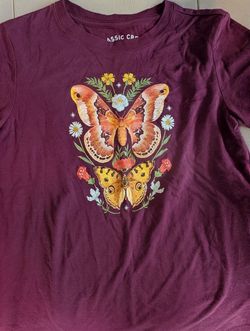 Burgundy Butterfly Floral Graphic T-Shirt