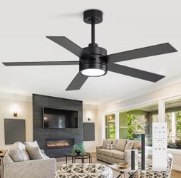 Ceiling Fans with Lights and Remote, 52 Inch Industrial Ceiling Fan with Reversible DC Motor, 6-Speed, 3 Color Light, Downrod Mount LED Ceiling Light 