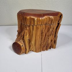 Vintage Solid Wood Trinket Jewelry Box Rustic Stump 
