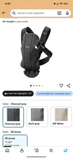 BRAND NEW BabyBjörn Baby Carrier Mini, Charcoal Gray, 3D Jersey | Infant Carrier 7-15 lbs, Ergonomic
