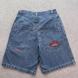 Vintage JNCO Jeans Denim Shorts Mens 34 Blue Y2K Flame Logo Baggy Skater Street
