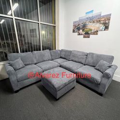 Corduroy Sectional Sofa With Ottoman