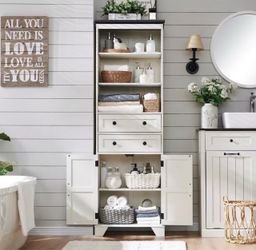 72" Tall Bathroom Storage Cabinet, Farmhouse Storage Cabinet