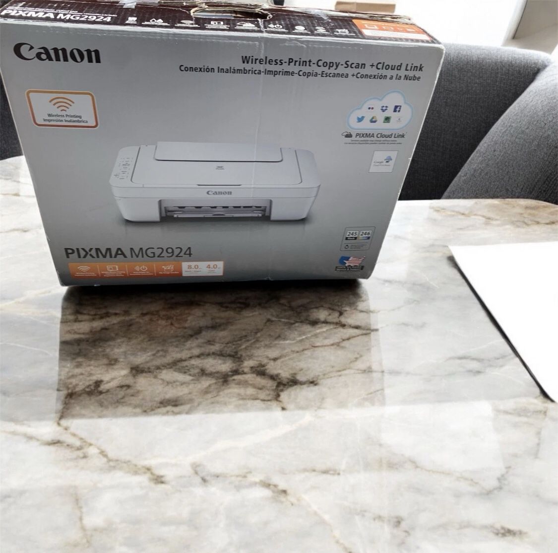 Canon PIXMA MG2924 All-in-One Inkjet Printer W/ Box -Manuals -Power Adapter