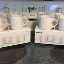 New Eight ceramic cups for coffee and tea. Color: white.