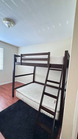 Dark Wood Bunk Bed Frame (No Mattress) - $100