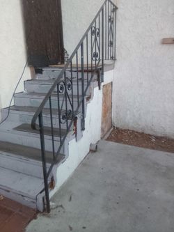 Title: 3 Decorative Black Wrought Iron Stair Railings – Heavy-Duty Metal Handrails – Great Condition