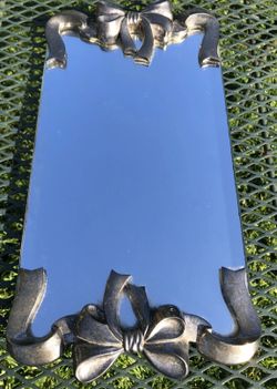 Vintage GSA Godinger Silver Plated Mirror Vanity Tray Victorian Bouquets Ribbon 1960s 