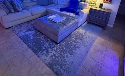 Large Ottoman + Area Rug + Matching Couch Pillows Bundle