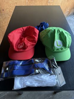 Mario And Luigi Hat, Gloves, And Suspenders 