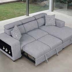 Brand New Grey Sectional Sofa Storage Sleeper 