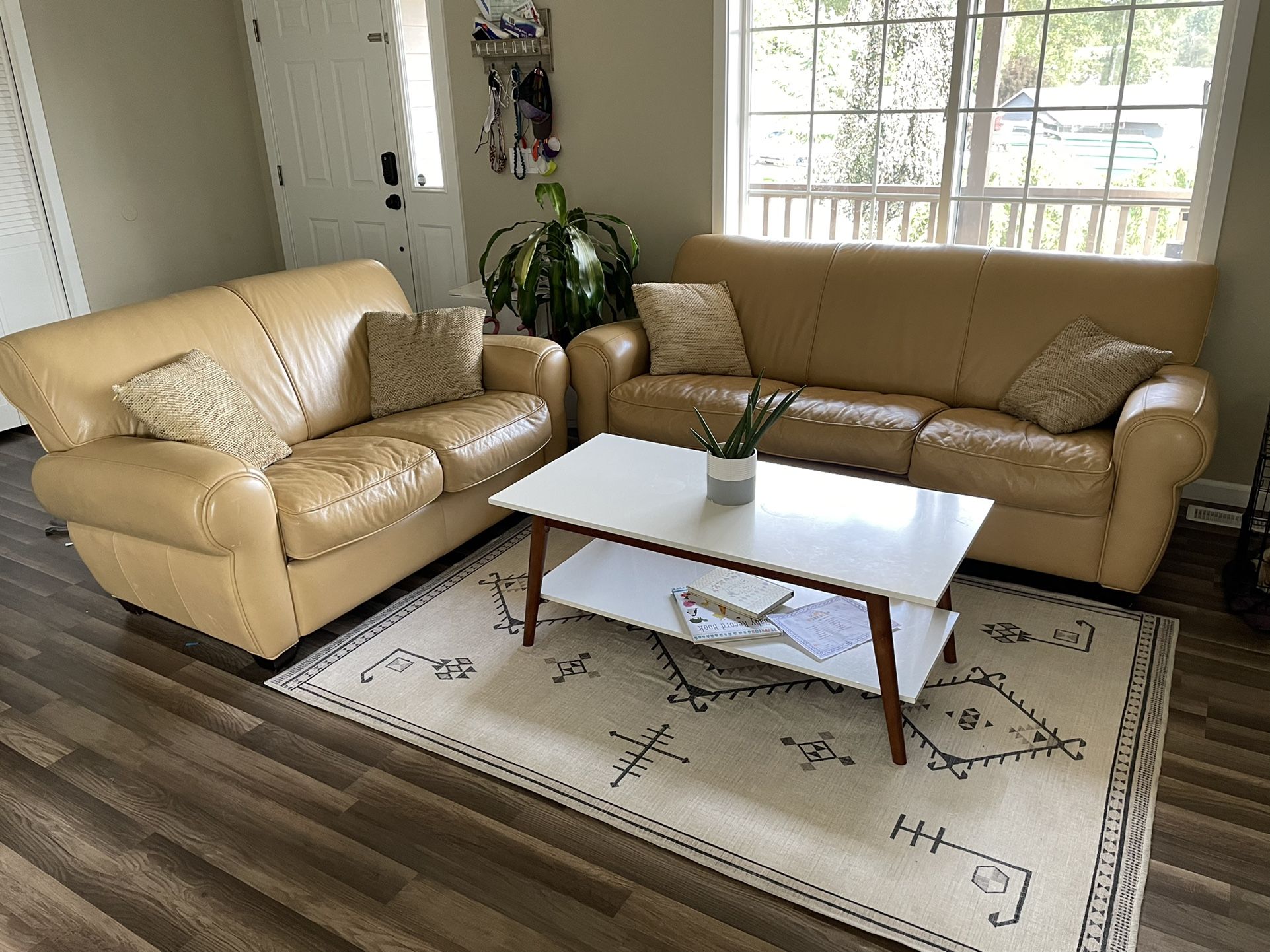 Beige Leather Couch Set