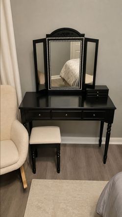 Black vanity with LED lights