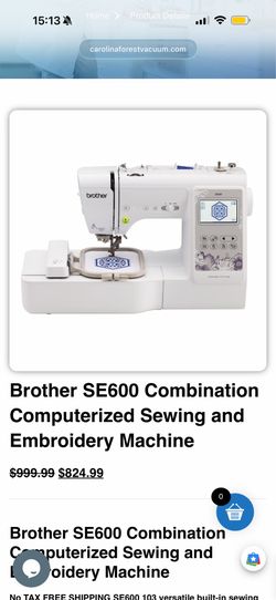 Brother Se600 sewing and embroidery machine