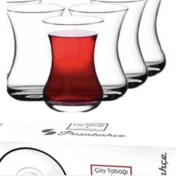 Set of 6 Pasabahce Aida tea glasses matching ,Saucers and  Stainless Steel Tea Spoon set,12 Pcs.☕️🥄