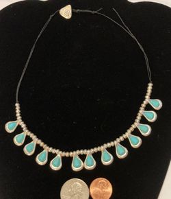 Vintage Nice Quality Turquoise Necklace, 13 Turquoise Stone Necklace, Needs A New String, Silver, Quality, Jewelry, Accessory, Clothing, Necklace, Cha