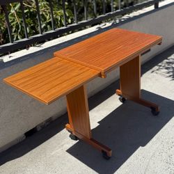 UNIQUE Vintage Danish Modern Teak Rolling Expandable Laptop Desk / Side Table