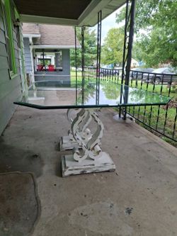 Glass Top Dining Table with Ornate White Base
