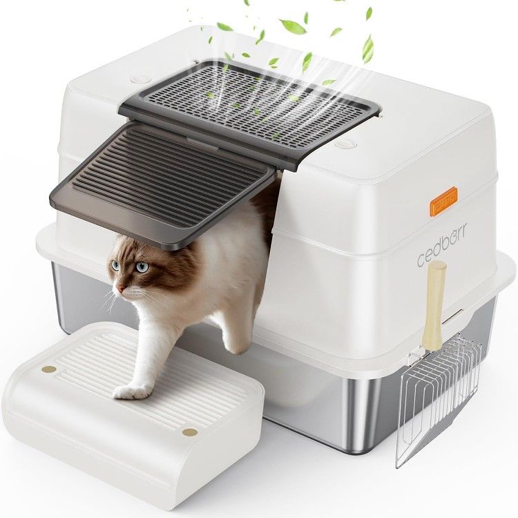 stainless steel cat litter box with lid
