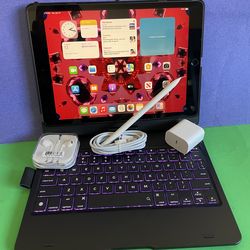 Apple IPad  9th Generation (10.2” Retina /Touch ID /IOS 18/ 2021 Model) 64GB with Pen, Keyboard  & Accessoriesjl