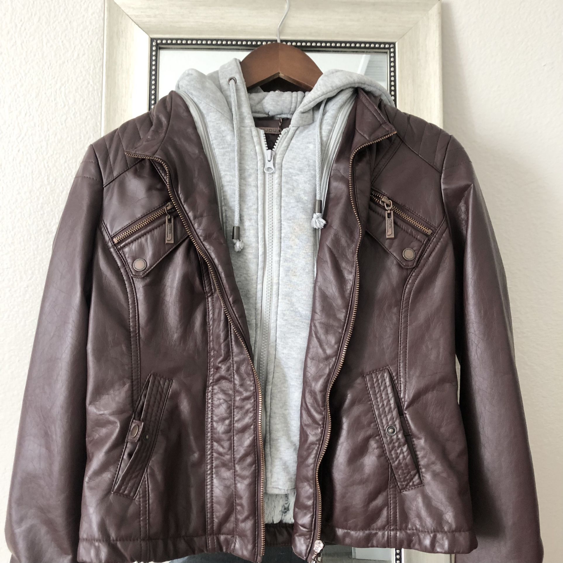 Women’s Faux Leather Jacket With Hoodie