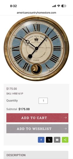 New Hotel De La Rene Blue Clock