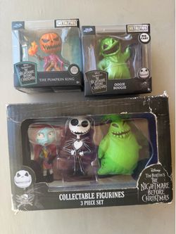 Disney Nightmare Before Christmas 30th Anniv 3 Pc Set Jack Sally Oogie Open Box plus two metal figs