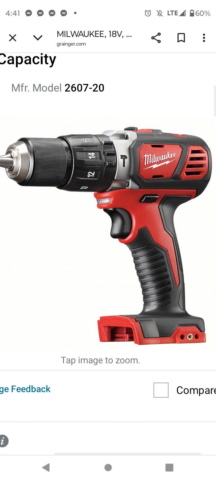 MILWAUKEE Cordless Hammer Drill: 18V, Gen Purpose, 1/2 in Chuck, Keyless, 5/8 in Concrete Capacity