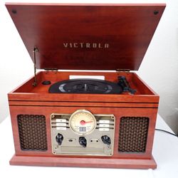 Victrola Ashford VTA-204B Mahogany 7-in-1 Bluetooth Turntable CD FM Cassette, Mahogany - TESTED