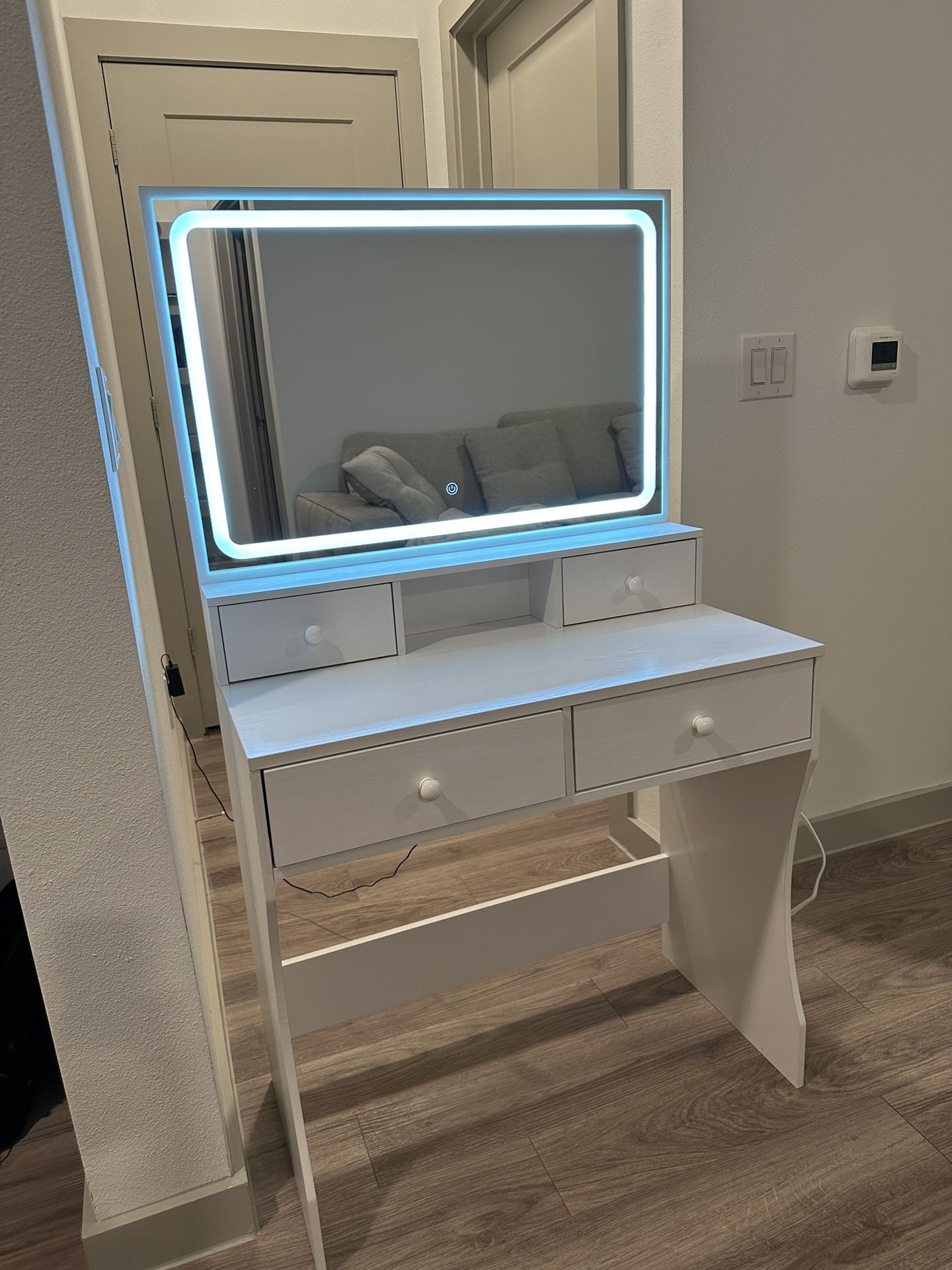 💄 White Vanity with Matching Storage Stool & LED Mirror