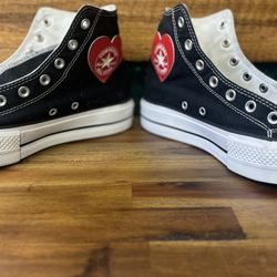 Converse Chuck Taylor All Star Platform sneakers with red heart patches M6.5W8.5