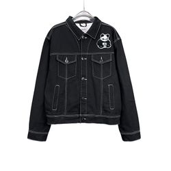 Lanvin Patchwork Contrast Panda Embroidered Denim Jacket