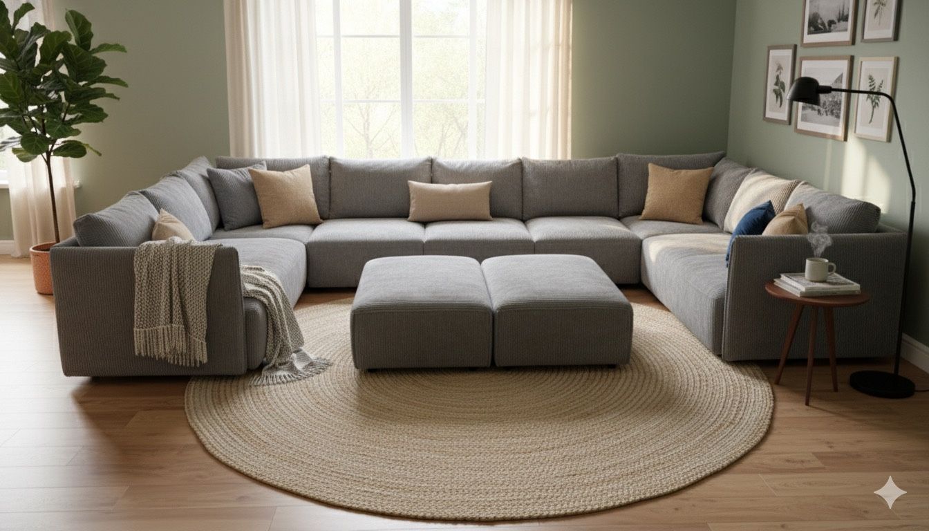 Modular Gray Corduroy Sectional Couch - Flexible Configuration