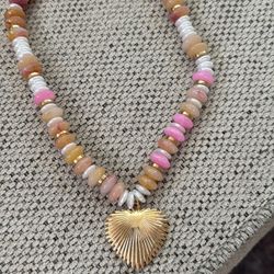 Colorful Necklace With Gold Heart Pendant 