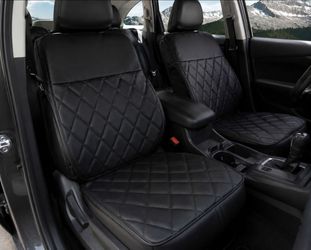 Universal Black Faux Leather Diamond Quilted Front Car Seat Covers Set