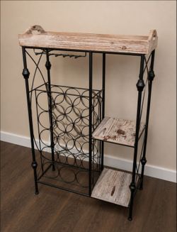 Rustic Wine Rack Bar Stand with Shelves