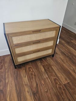 3-Drawer Rattan Cane Dresser with Black Frame