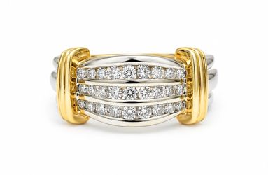 14K Two Tone Gold 0.57 CTW Diamond Channel Set Multi Row Ring Size 7.5