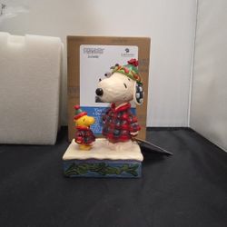Jim Shore Snoopy / Woodstock Plaid Puffer 'Cozy Companions' NIB (UQ)