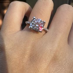 New Moissanite 10H10A Engagement Ring 2CT, 18K White Gold Plated Sterling Silver