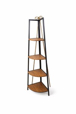Modern Corner Shelf / 4-Tier Accent Shelf (Wood + Metal)