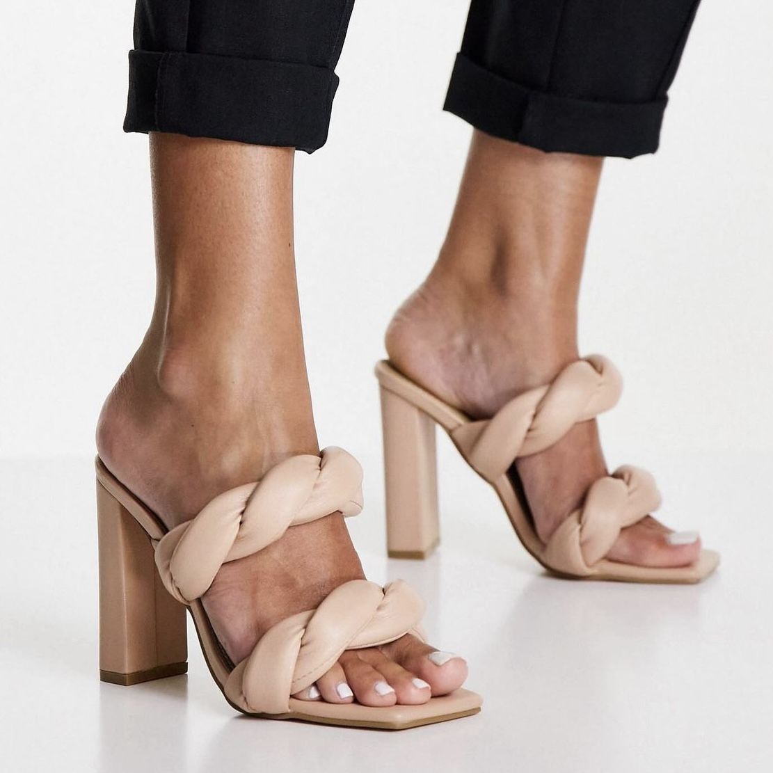 Open Edit twist straps block heel beige sandals women Size 6.5M