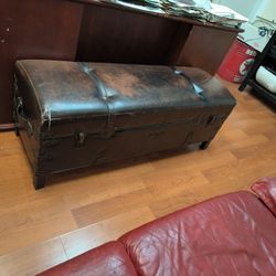 Leather Chest Brown Vintage With Straps Bedside Storage Chest