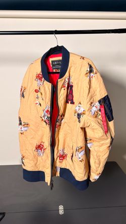 AKOO All Over Print Bomber Jacket Tan Navy Men’s 3XL Streetwear