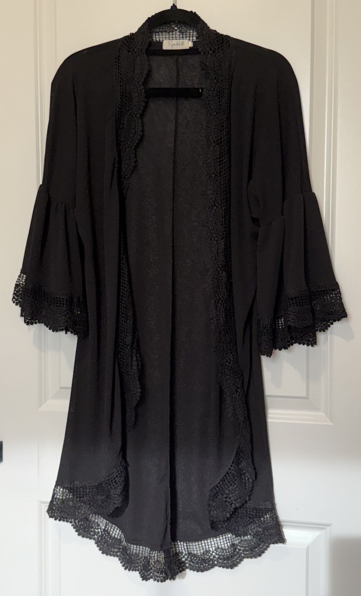 Black Crochet Trim Kimono Cardigan – Size L