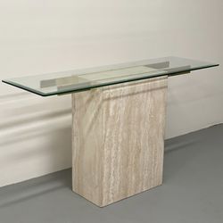 Italian Travertine and Glass Console Table by Artedi